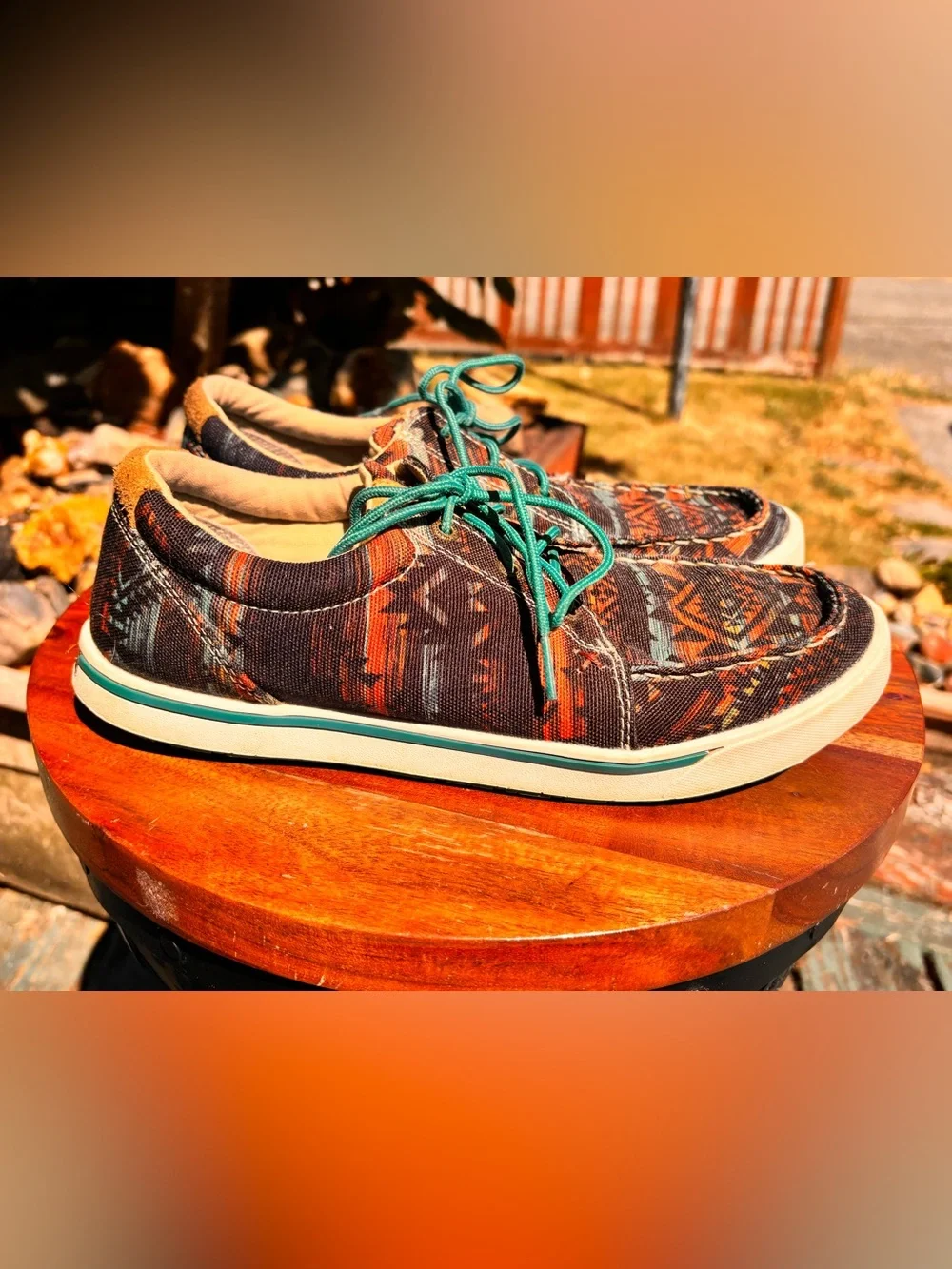 Hooey Multicolor Aztec Canvas Boat Shoes with Teal Laces
